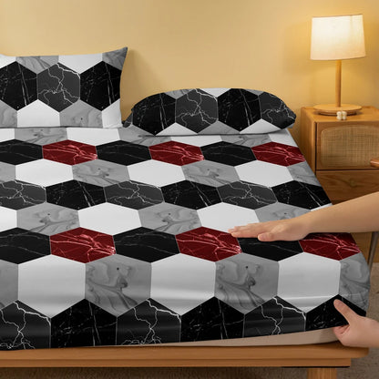 1 Simple modern Geometry printed matte Fitted Sheet, bedroom printed bed cover, bedding (excluding pillowcases)