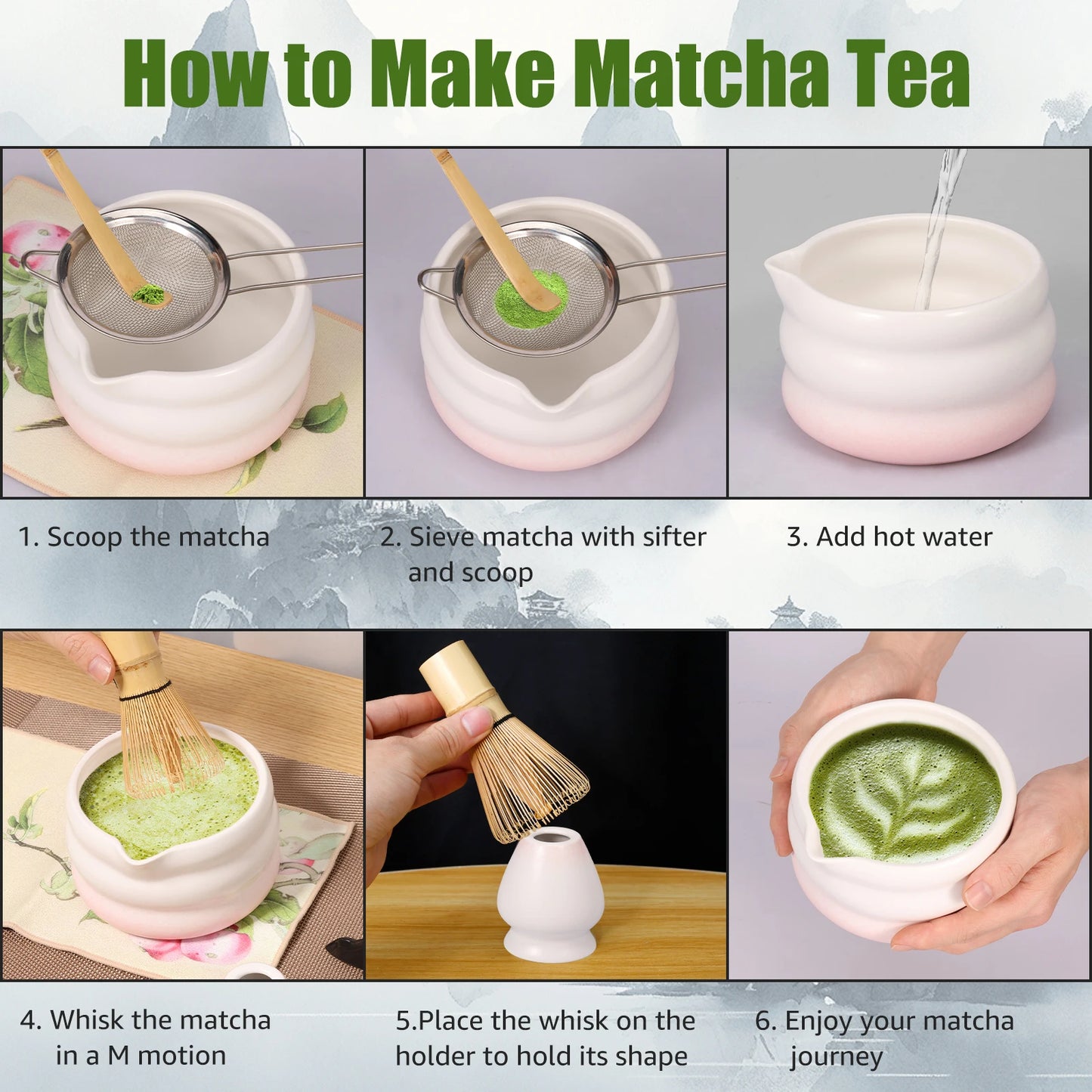 Japanese Matcha Tea Set Easy to Use Elegant Green Matcha Kit Smooth Help Relaxing Japanese Tea Making Set for Your Home Use