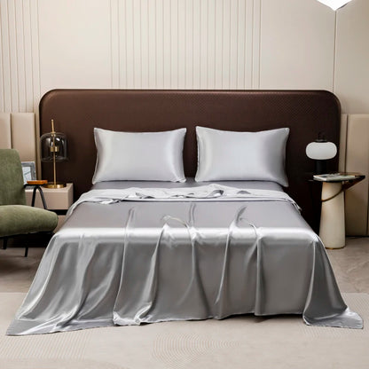 Satin Bed Sheet Sets for Summer Silky Smoooth Top Sheet with Pillowcase Single/Queen/King Ice Cooling Flat Bed Sheet Sets