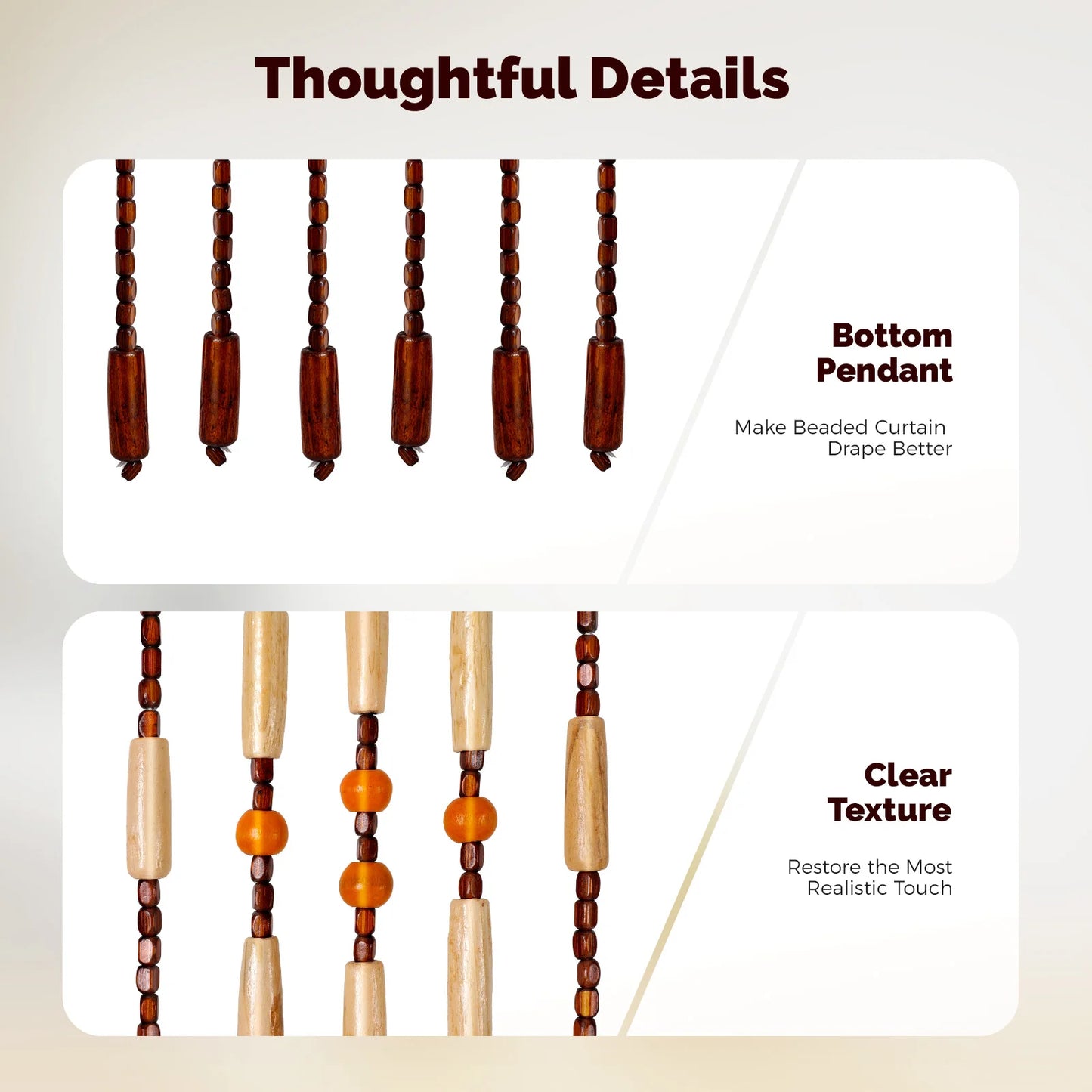 31 Bead Strings Door Curtain 208*90cm Chocolate Brown Wood Cotton Divider Curtain Classical Style for Home Doorways Windows