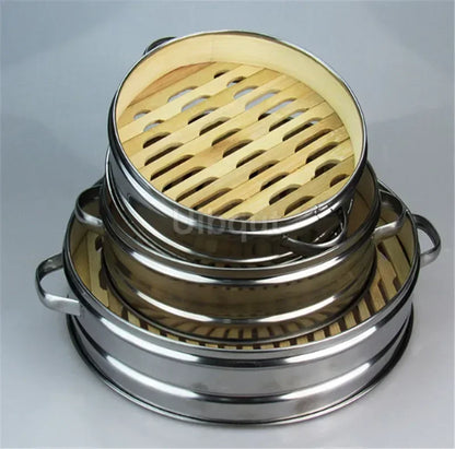 BAZE din oțel inoxidabil Bamboo Steamer Bamboo Steamer Snack Coș de gustare Set de gătit pentru bucătărie