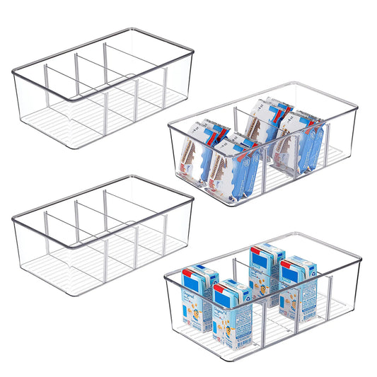 4 Compartment Food Storage Organizer Bins Clear Plastic Pantry Kitchen Fridge Cabinet Holder Packet Snacks Pouche Spice Packets