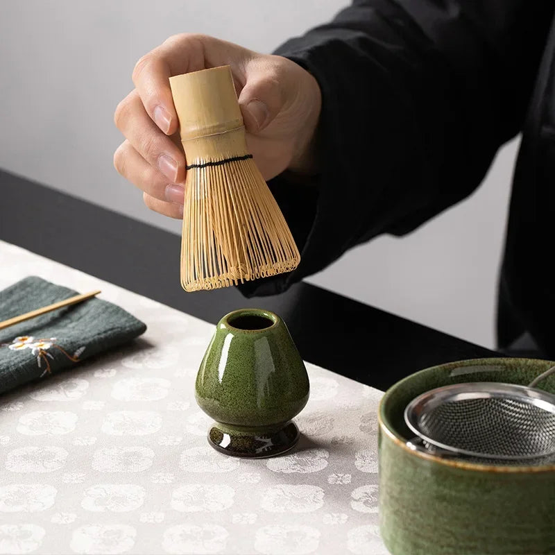 4pcs Japanese Ceramic glaze Matcha Set Safe Bamboo Whisk Teaspoon Tea Sets Indoor Beverage Shop Tea-making Tools Accessories