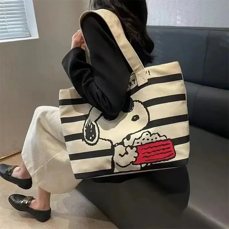 MINISO Snoopy Cute Cartoon Large Capacity Canvas Bag for Female Students To Hold Books Tote Mommy Bag