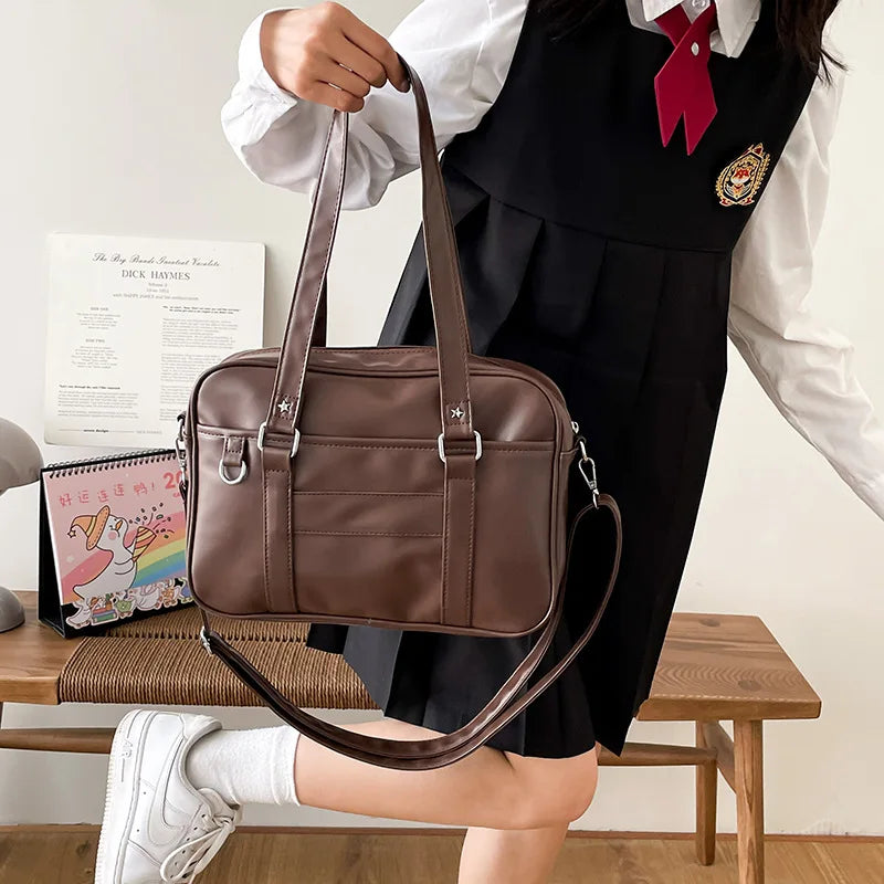 Japansk preppy stil skulderveske kvinner pu skinn jk uniform veske jenter håndvesker ren farge crossbody vesker itabag tote bolso