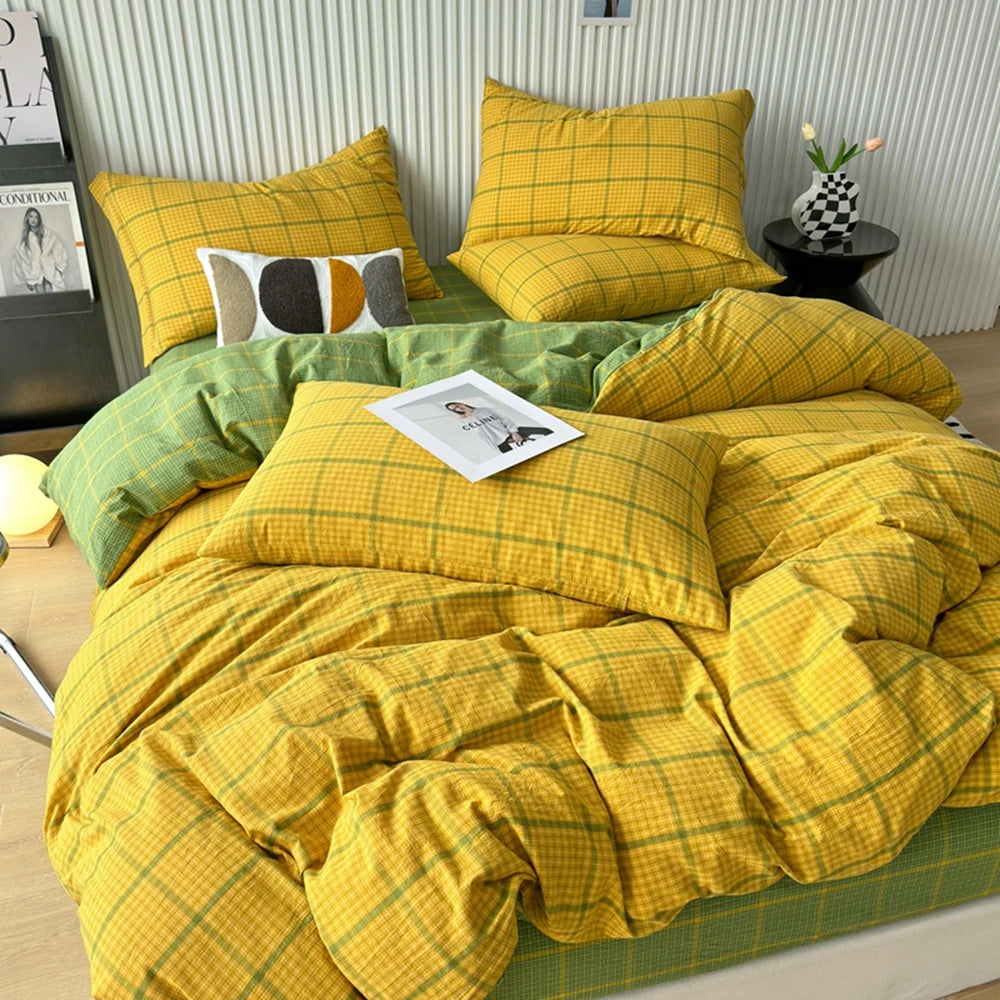 Pure Cotton Japanese Style Duvet Cover With Plaid Print  King Four Seasons Universal Bedding Cover Comfortable and Skin-friendly