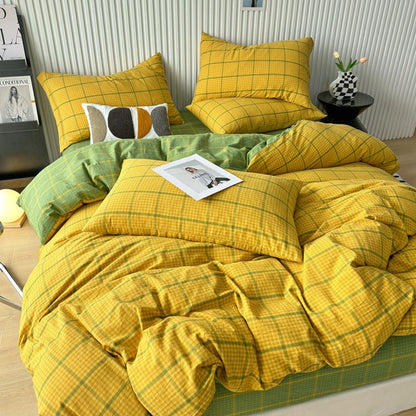 Pure Cotton Japanese Style Duvet Cover With Plaid Print  King Four Seasons Universal Bedding Cover Comfortable and Skin-friendly
