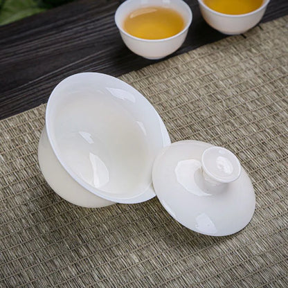 Dehua White Porcelain Cover Bowl Household Kungfu Single Tea Cup Gaiwan Handmade Ceramic Tea Set Large Small Sancai Cover Bowl