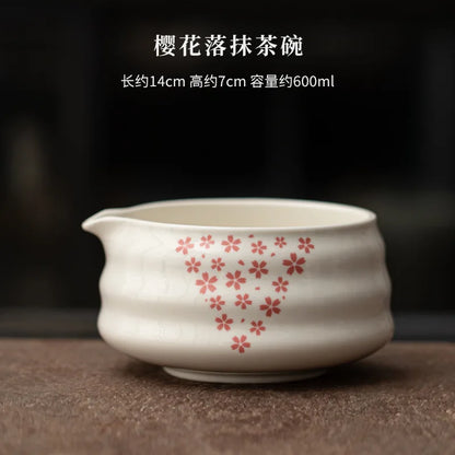 1-8Pcs Matcha sakura Set Japanese Handmade Matcha Teaset Gift Box with Glass Bowl Bamboo Spoon Ceramic Whisk Holder and Sieve