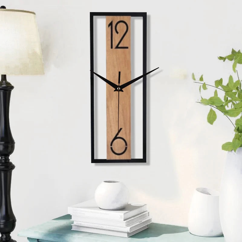 Rectangular wood grain wall clock for quiet decoration in homes and offices used in living rooms bedrooms and dining rooms