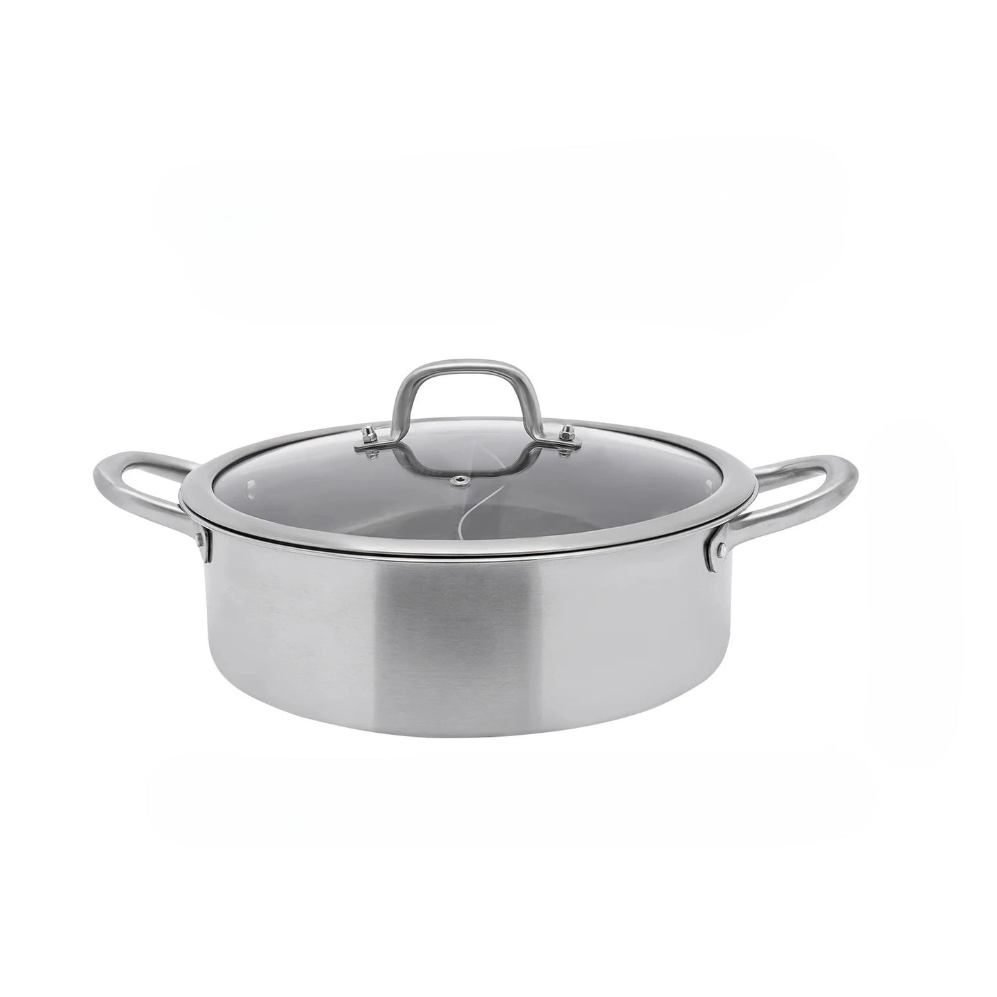 Shabu Pot 304 Food Grade Stainless Steel with Lid Divider Dual Sided Cookware for Induction Cooktop Gas Stove Kitchen Cooker