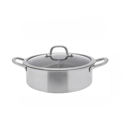Shabu Pot 304 Food Grade Stainless Steel with Lid Divider Dual Sided Cookware for Induction Cooktop Gas Stove Kitchen Cooker