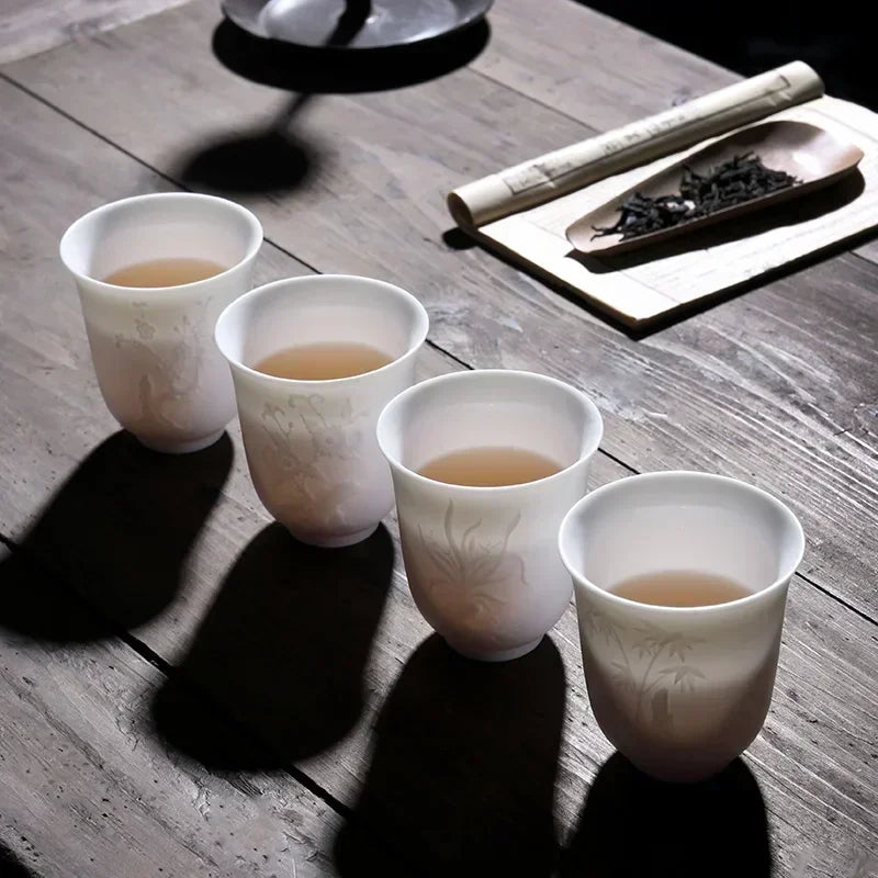 Boutique keramisk teacup meditation cup håndlavet tredimensionel lettelse te skål kinesisk tesæt tilbehør master cup