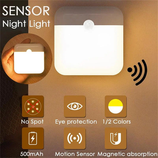 Motion Sensor Licht USB Night Light LED -lamp met schakelaar Oplaadbare inductorlichten voor keuken Trap Slaapkamer Slaapkamer