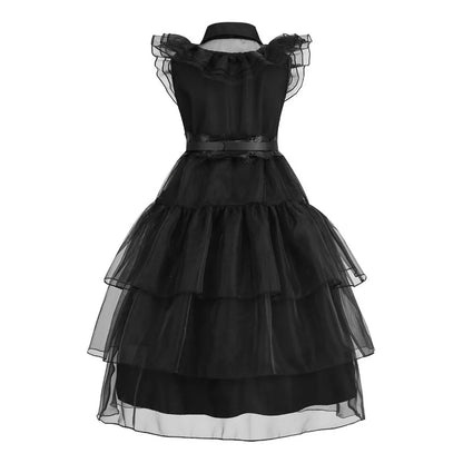 Meninas quarta -feira vestido crianças addams halloween roupas de família preta, crianças dançando costura de cosplay princesa fantasia de natal