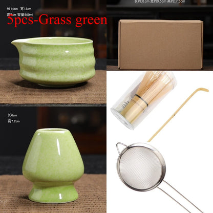 1/4/5pcs set Ceramic Matcha Bowl Large Capacity Smooth Matcha Whisk Stand High Temperature Resistant Tea Salad Soup Bowl