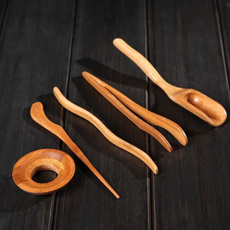 5 ПК/Установка Congfu Tea Ceremony Atensils SET BAMBOO TEASPOONS TEA IGED PILEZER CLIPS FITH