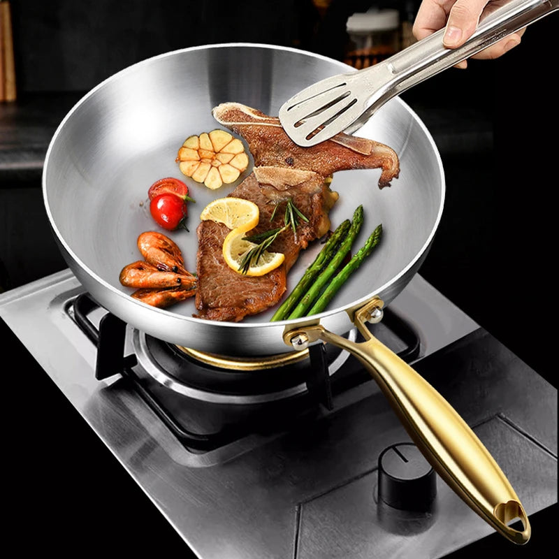 316 Stainless Steel Frying Pan Wok Pan Nonstick Cooking Fried Steak Gas Stove Pot Induction General Saucepan Kitchen Cookware