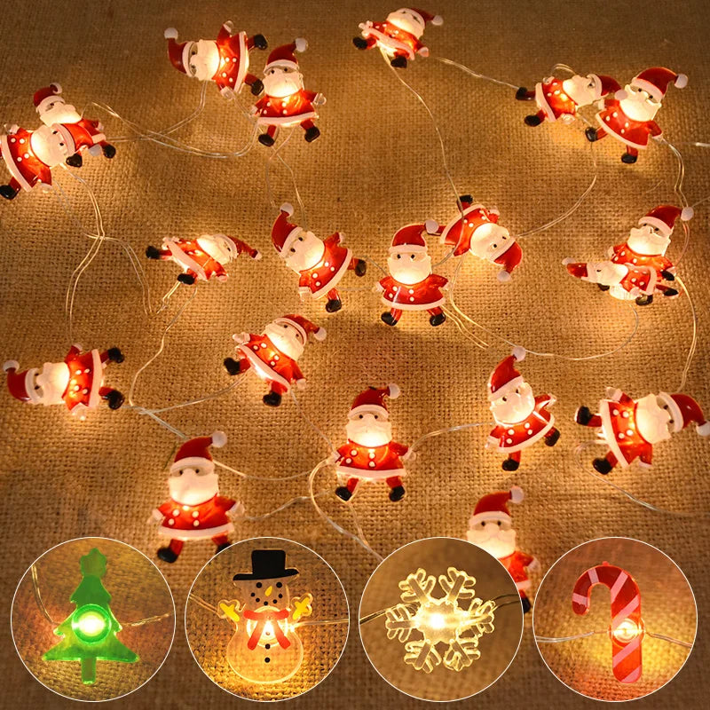 2M 20led Santa Claus Snowflake LED LIGHT STRING Juledekoration til hjem Xmas Tree Ornament 2024 Navidad Kids Gift Nytår