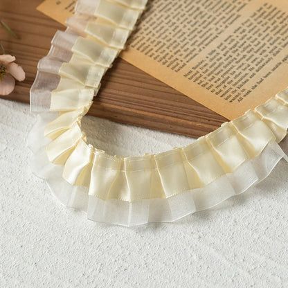 2meters High Quality 2024 Pleated Lace Ribbon Trimming For Party Dress Decorative Clothing Diy Crafts Supplies Needlework Fabric