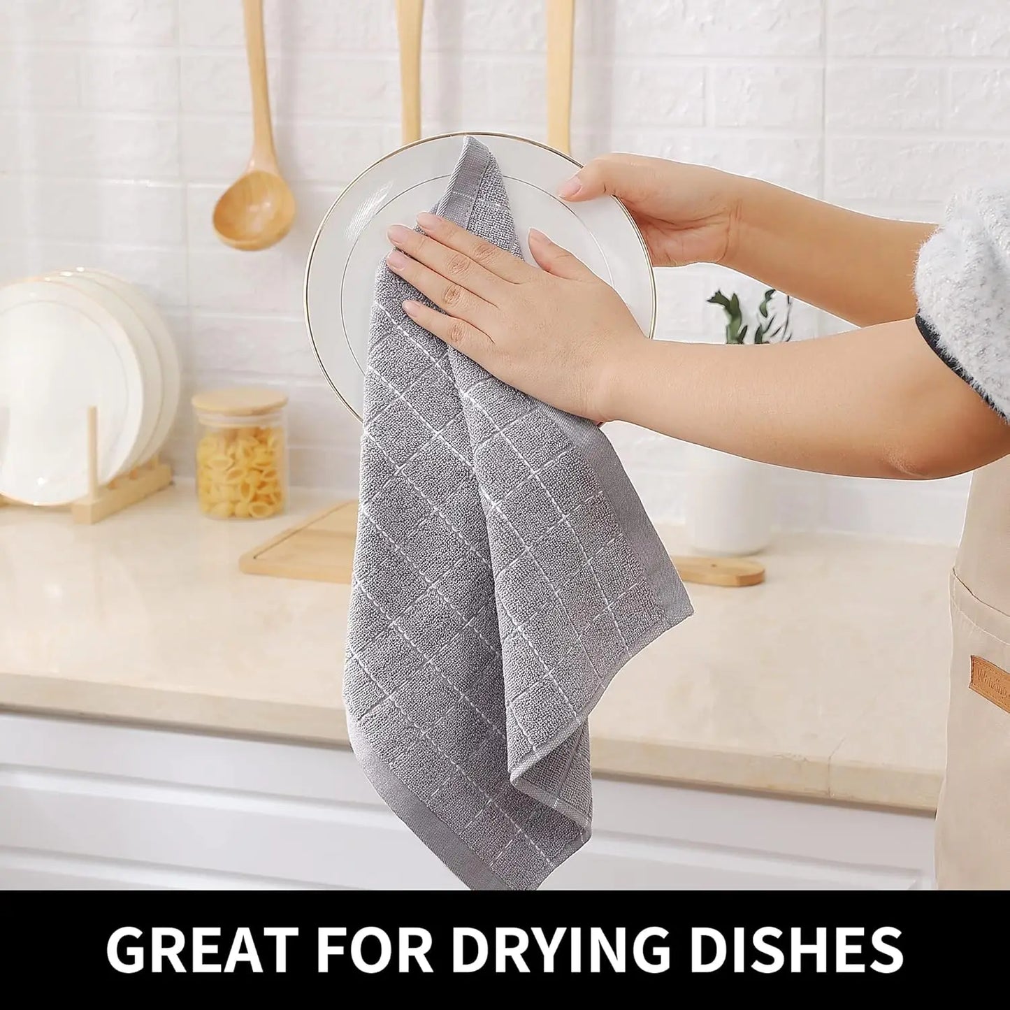 6 Pack 100% Cotton Terry Kitchen Dish Cloths, Ultra Soft and Absorbent Dish Towels for Washing Dishes Cleaning, 12 x 12inches