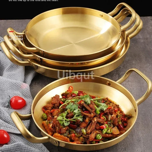 Stainless Steel gold golden Seafood Rice Pot Home Cooking Paella Pan Picnic Snack Plates Cookware Saucepan Dry Pots with Handle