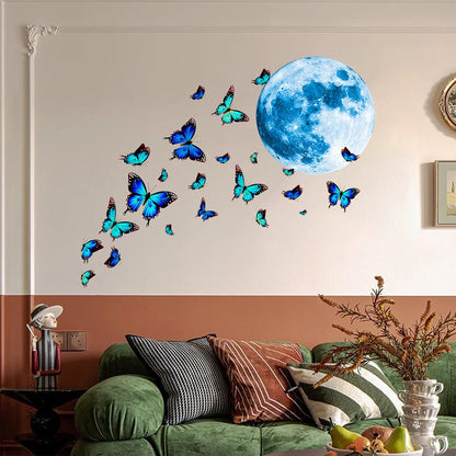 4Pcs/Set Moon & Butterfly Glow In The Dark Wall Sticker Bedroom Home Wall Decoration