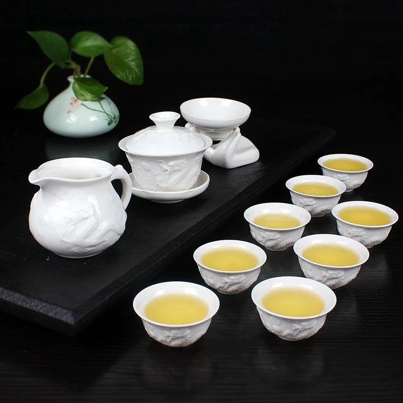 12 Pcs Travel Tea Sets Chinese Portable Ceramic Bone China teaset Gaiwan Teacup Porcelain Tea Cup The Kung Fu Teapot Set