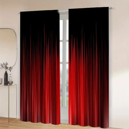 Black to Red Gradient Blackout Curtains Modern Thermal Insulated Window Panels for Bedroom Living Room Privacy and Light Control