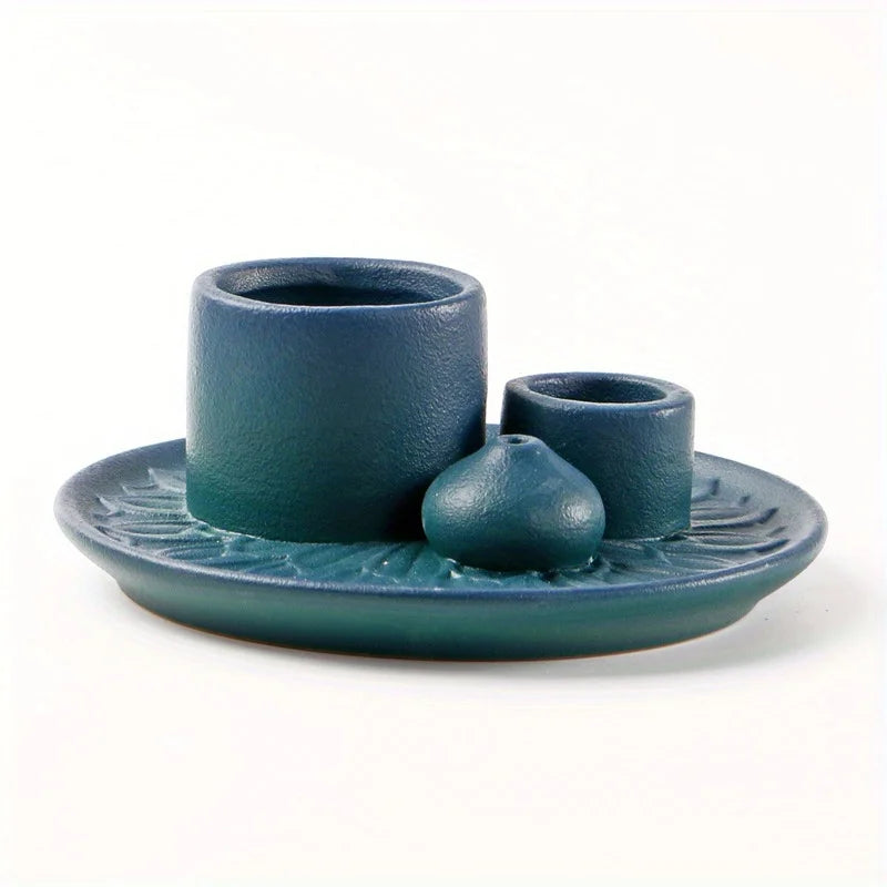 4-in-1 Ceramic Incense Burner for Aromatherapy Meditation Yoga and Home Decor Includes Sage Holder and Incense Holder for Sticks