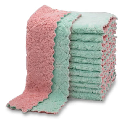 10pcs Microfiber Kitchen Cloth Dish Towels Super Absorbent Coral Velvet Dishtowels Nonstick Oil Washable Fast Drying