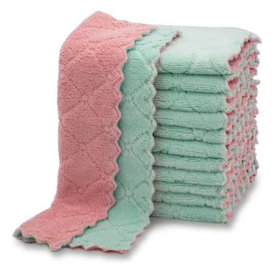 10pcs Microfiber Kitchen Cloth Dish Towels Super Absorbent Coral Velvet Dishtowels Nonstick Oil Washable Fast Drying
