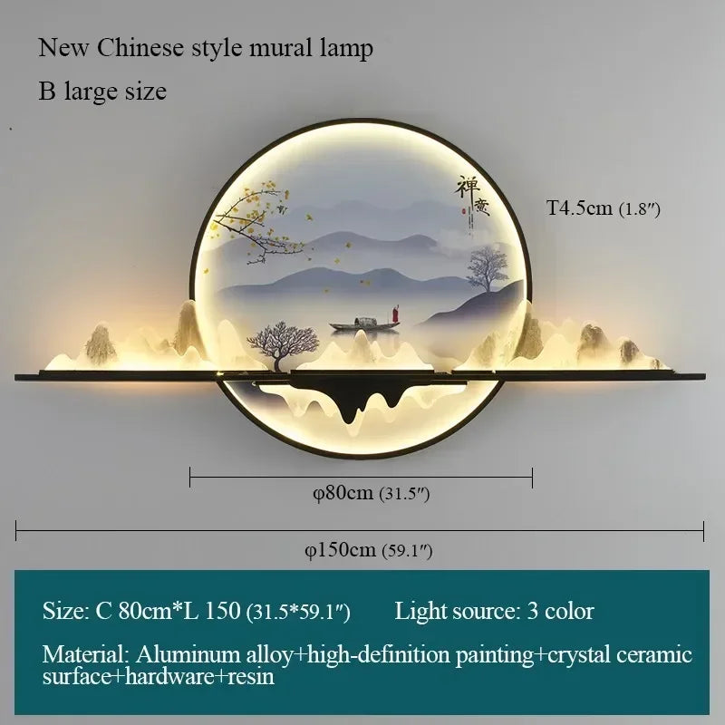 OUTELA Modern Wall Picture Light LED Chinese Creative Circular Landscape Mural Sconce Lamp For Home Living Bedroom Study