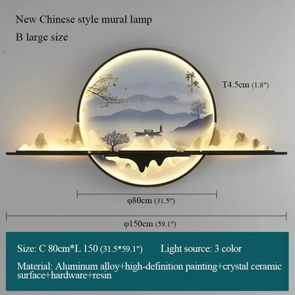 OUTELA Modern Wall Picture Light LED Chinese Creative Circular Landscape Mural Sconce Lamp For Home Living Bedroom Study