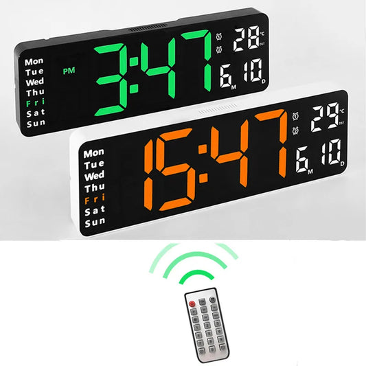 Large Digital Wall Clock Remote Control Temp Date Week Display Timer Countdown Table Clock Wall-mounted Dual Alarms LED Clocks