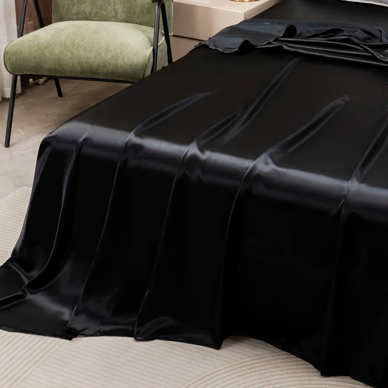 Satin Bed Sheet Sets for Summer Silky Smoooth Top Sheet with Pillowcase Single/Queen/King Ice Cooling Flat Bed Sheet Sets
