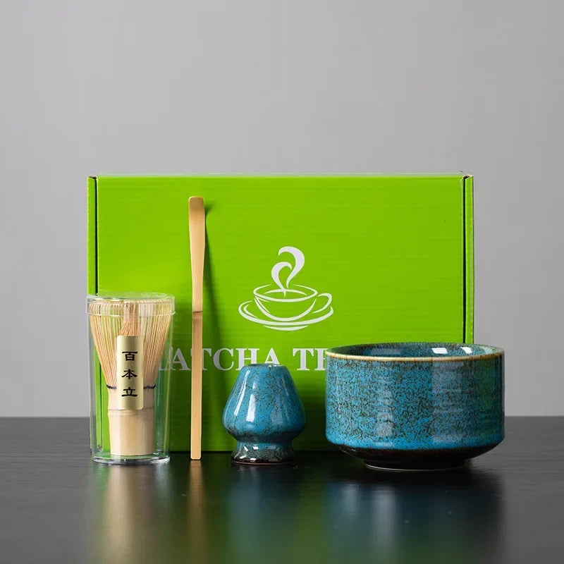4pcs Japanese Ceramic glaze Matcha Set Safe Bamboo Whisk Teaspoon Tea Sets Indoor Beverage Shop Tea-making Tools Accessories