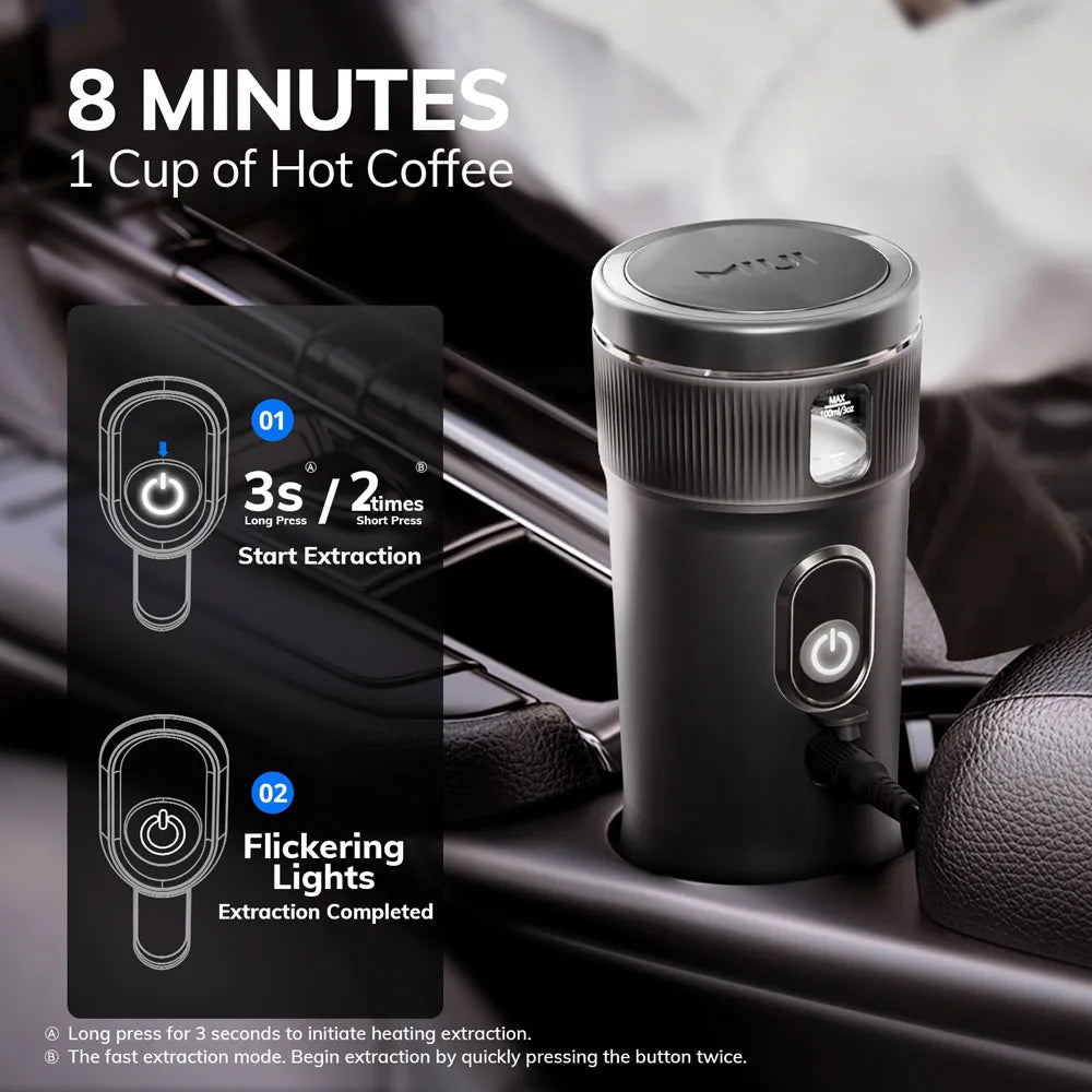 MIUI Portable Coffee Maker MIUI Small Espresso Machine DC12V Travel Coffee Maker for Car Outdoors Camping Backpacker Lightweight