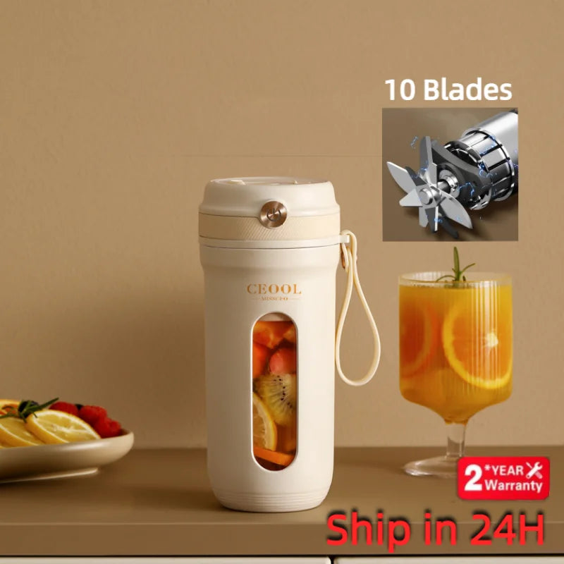 10 Blades Electric Portable Blender 350ml Juicer Fruit -sekoittimia USB -ladattava smoothie -mehukuppi Squeezer -mehuvalmistaja