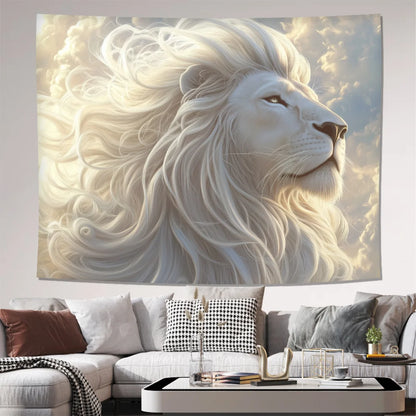 1pc Majestic White Lion Tapestry with Flowing Mane - Polyester Fabric for Living Room, Indoor and Outdoor Room Decor