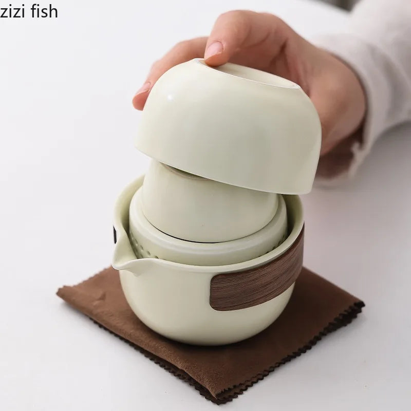 Ceramic Teaware Kung Fu Tea Set Outdoor Portable Tea Set Teapot Teacup Kettle Tea Making Utensils Tools Tea Pot and Cup Set