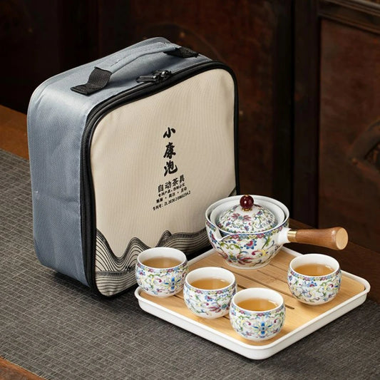 Chinese Kung Fu Ceramic Tea Set Portable 360 Rotation Teapot Travel Tea Set Creative Household Teacup Teaware Sets Gift Box