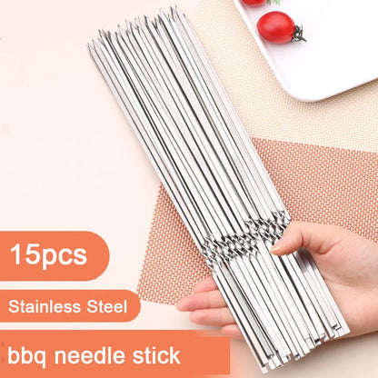 10/15Pcs Stainless Steel Barbecue Skewer Reusable BBQ Kebab Skewers  for Outdoor Camping Picnic Tools Cooking Tools