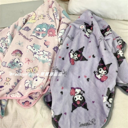 Băie imprimată în stil japonez Kuromi Melodia mea Melodie caldă Pătură drăguță Anime Flanel Plankse Pillowcase