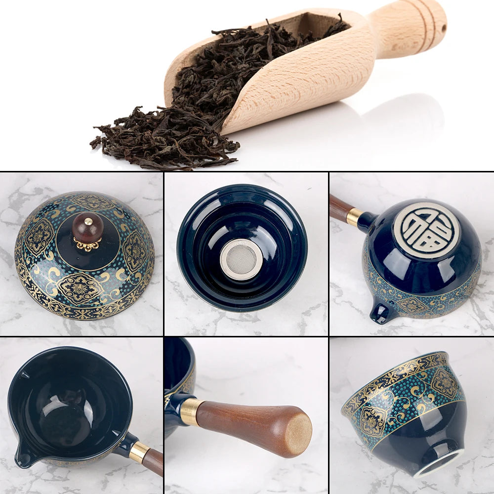 Blumen exquisite Form 360 Rotation Teemaschine und Infuser -Porzellan Chinesische Gongfu -Tee -Set Keramik -Teetasse für Puer