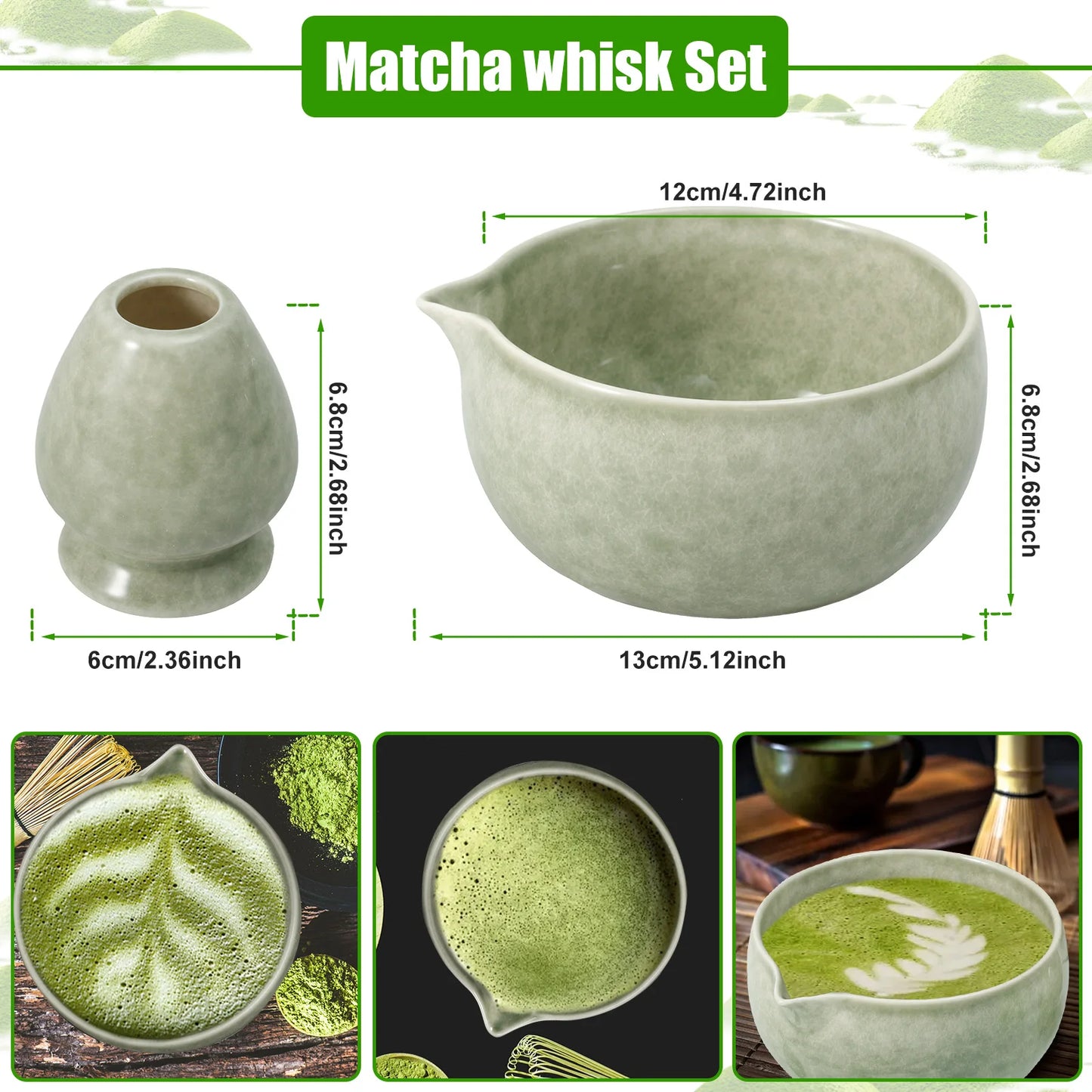 2Pcs Ceramic Matcha Bowl and Whisk Holder Set Easy to Use Tea Bowl and Whisk Stand Easy to Clean Matcha Tea Mixing Tool