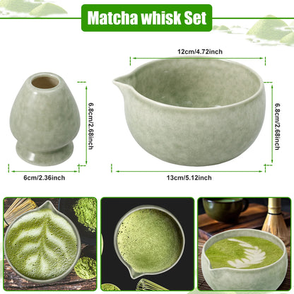 2Pcs Ceramic Matcha Bowl and Whisk Holder Set Easy to Use Tea Bowl and Whisk Stand Easy to Clean Matcha Tea Mixing Tool