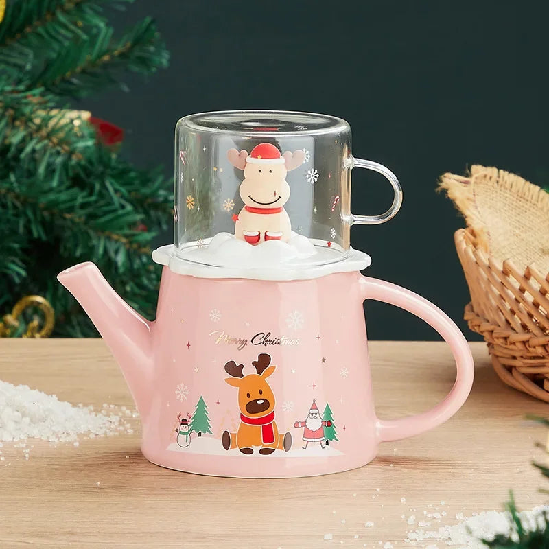Christmas elk tea set European-style home kitchen set cute cartoon ceramic teapot gift cute flower tea set