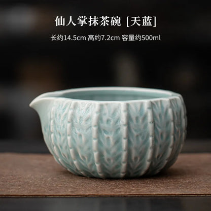 Japanese Cactus Matcha Set with Ceramic Bowl Bamboo Matcha Whisk Teaspoon Tea Sets Tea Lovers Gifts Tea-making Tools Accessories