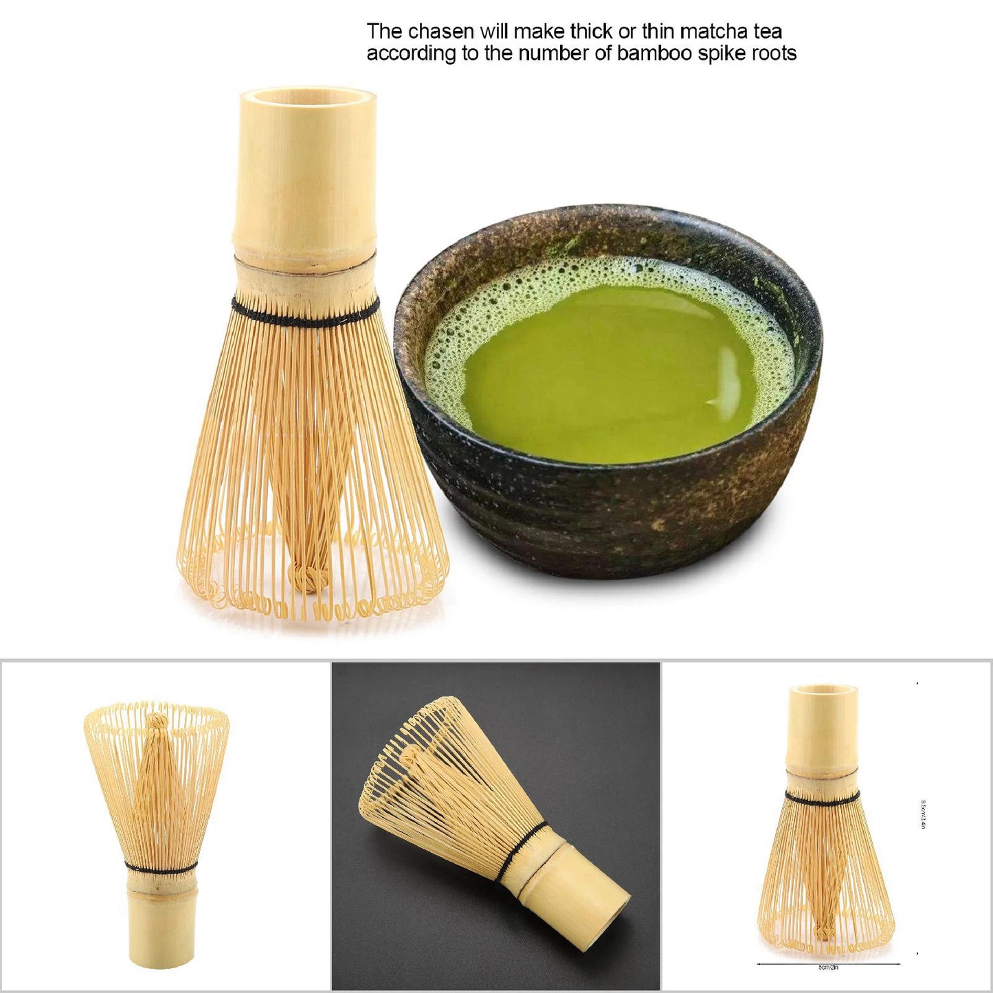 Bambus pisker grøn te whisk matcha whisk naturlig bambus te whisk chasen forberedelse matcha pulver børste værktøj tepulver wispisk